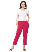 Women's Magenta Coloured Cotton Regular Fit Trouser Pant