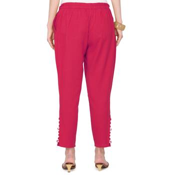 Women's Magenta Coloured Cotton Regular Fit Trouser Pant 2