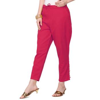 Women's Magenta Coloured Cotton Regular Fit Trouser Pant 3