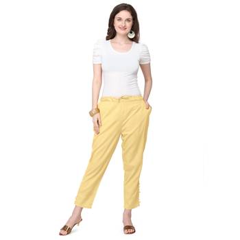 Women's Beige Coloured Cotton Regular Fit Trouser Pant 1