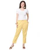 Women's Beige Coloured Cotton Regular Fit Trouser Pant