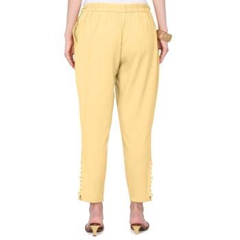 Women's Beige Coloured Cotton Regular Fit Trouser Pant 2