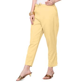 Women's Beige Coloured Cotton Regular Fit Trouser Pant 3