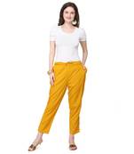 Women's Mustard Coloured Cotton Regular Fit Trouser Pant