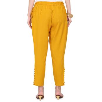 Women's Mustard Coloured Cotton Regular Fit Trouser Pant 2