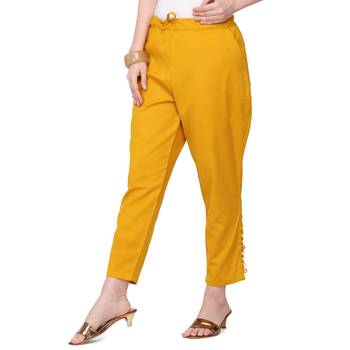 Women's Mustard Coloured Cotton Regular Fit Trouser Pant 3