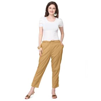 Women's Camel Brown Coloured Cotton Regular Fit Trouser Pant 1