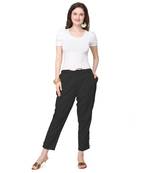 Women's Black Coloured Cotton Regular Fit Trouser Pant