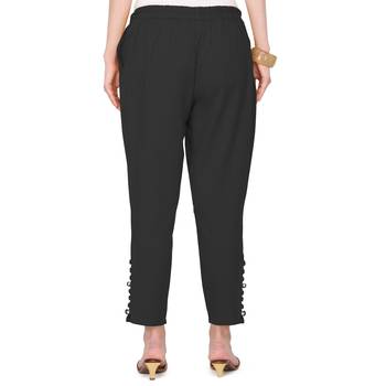 Women's Black Coloured Cotton Regular Fit Trouser Pant 2