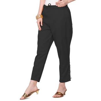 Women's Black Coloured Cotton Regular Fit Trouser Pant 3