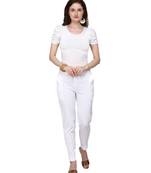 Women's White Coloured Cotton Lycra Stretchable Trouser Pant