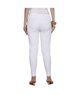 Women's White Coloured Cotton Lycra Stretchable Trouser Pant 2