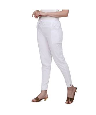 Women's White Coloured Cotton Lycra Stretchable Trouser Pant 3