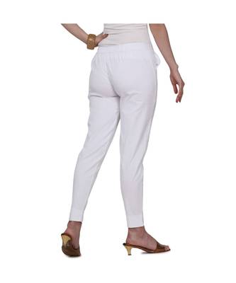 Women's White Coloured Cotton Lycra Stretchable Trouser Pant 4