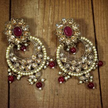 Traditional Gold Plated With Stunning Antique Finish Encased with Kundan & Faux Pearl Chandbali Earrings for Women 1