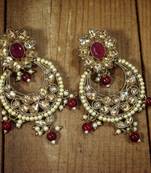 Traditional Gold Plated With Stunning Antique Finish Encased with Kundan & Faux Pearl Chandbali Earrings for Women