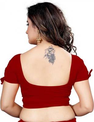Maroon Red Stretchable Readymade Blouse For Women Short Sleeve 3
