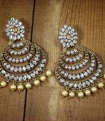 Gold Plated With Stunning Antique Finish Encased with Kundan & Faux Pearl Chandbali Earrings for Women