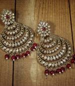 Antique Finish Encased with Kundan & Faux Pearl Chandbali Earrings for Women