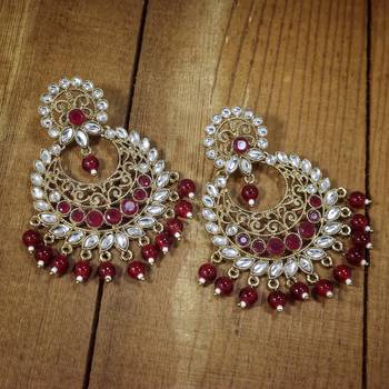 Traditional Gold Plated With Stunning Antique Finish Kundan & Pearl Chandbali Earrings for Women 1