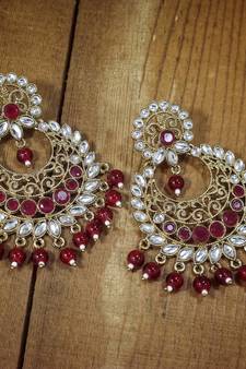 Traditional Gold Plated With Stunning Antique Finish Kundan & Pearl Chandbali Earrings for Women