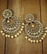 Stunning Antique Finish Ethnic Kundan & Faux Big Pearl Chandbali Earrings for Women