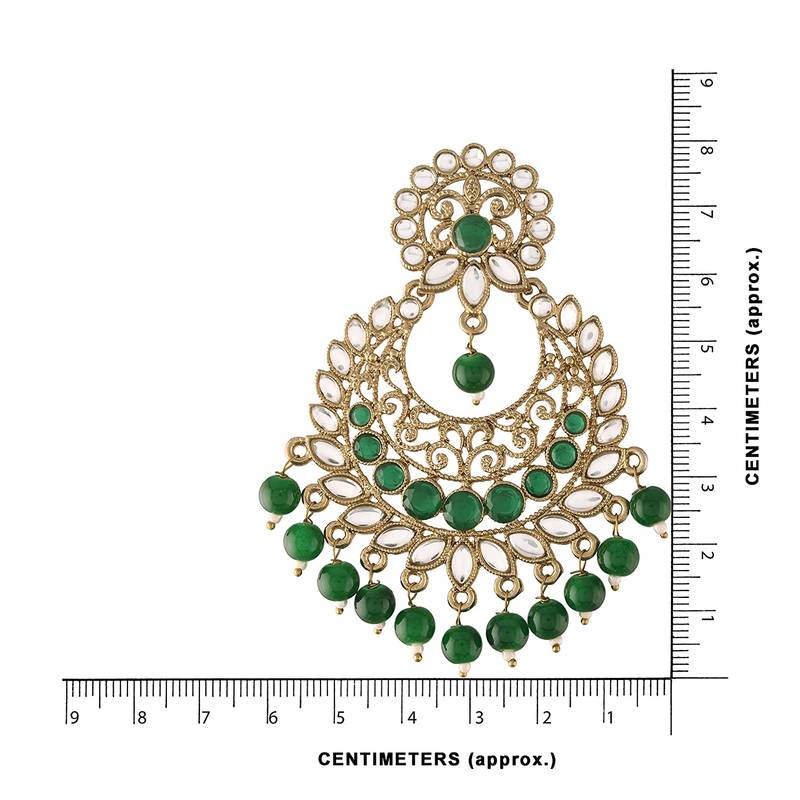 Traditional Gold Plated With Stunning Antique Finish Kundan & Pearl Chandbali Earrings for Women