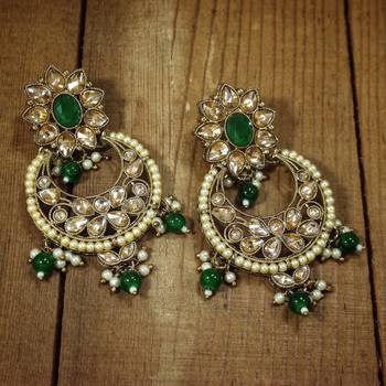 Traditional Gold Plated With Stunning Antique Finish Encased with Kundan & Faux Pearl Chandbali Earrings for Women 1