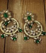 Traditional Gold Plated With Stunning Antique Finish Encased with Kundan & Faux Pearl Chandbali Earrings for Women