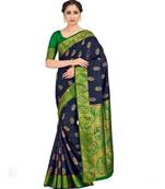 black hand woven art silk saree with blouse