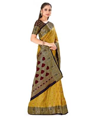 brown hand woven art silk saree with blouse 1
