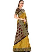 brown hand woven art silk saree with blouse