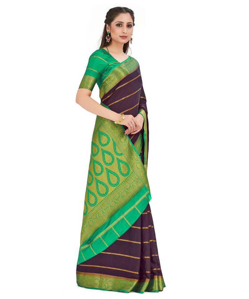 brown hand woven crepe saree with blouse