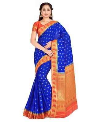 blue hand woven crepe saree with blouse 1