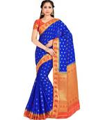 blue hand woven crepe saree with blouse