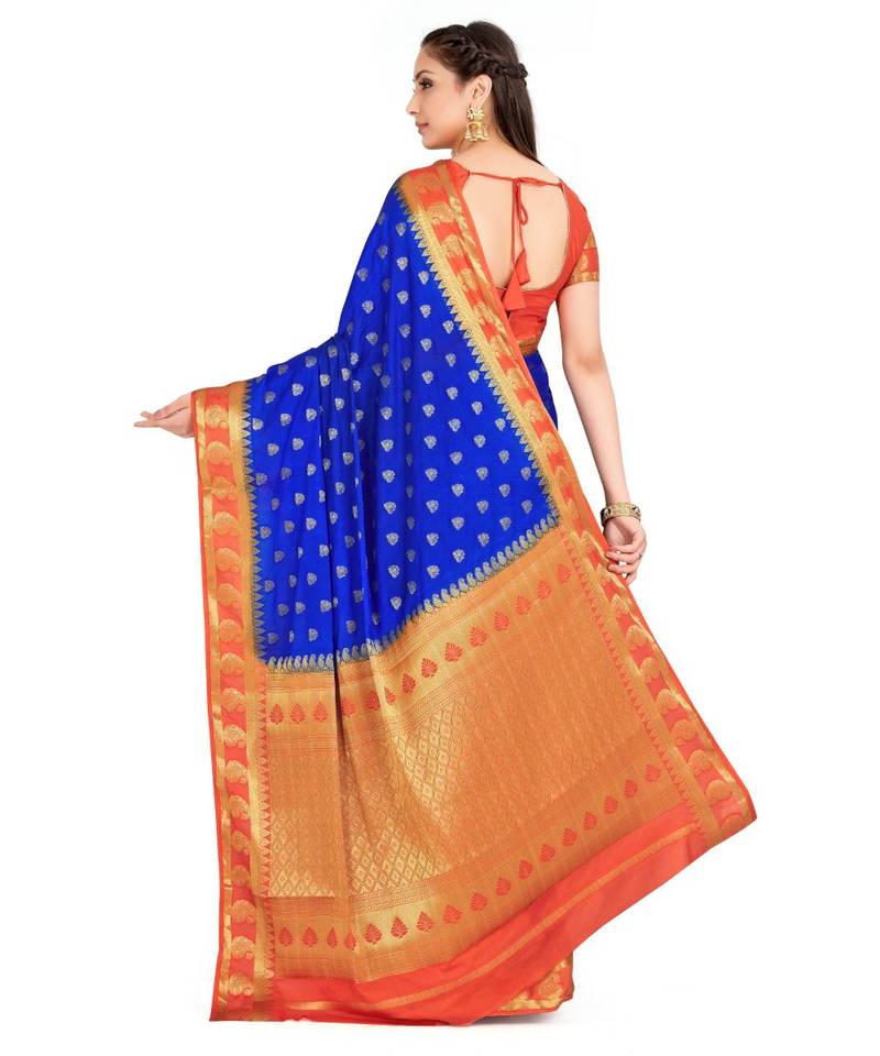 blue hand woven crepe saree with blouse