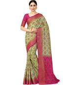 green hand woven art silk saree with blouse