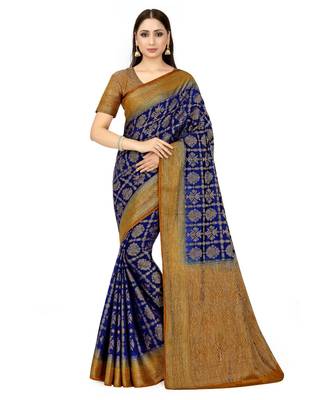 blue hand woven art silk saree with blouse 1