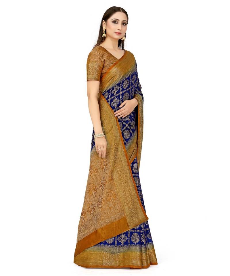 blue hand woven art silk saree with blouse