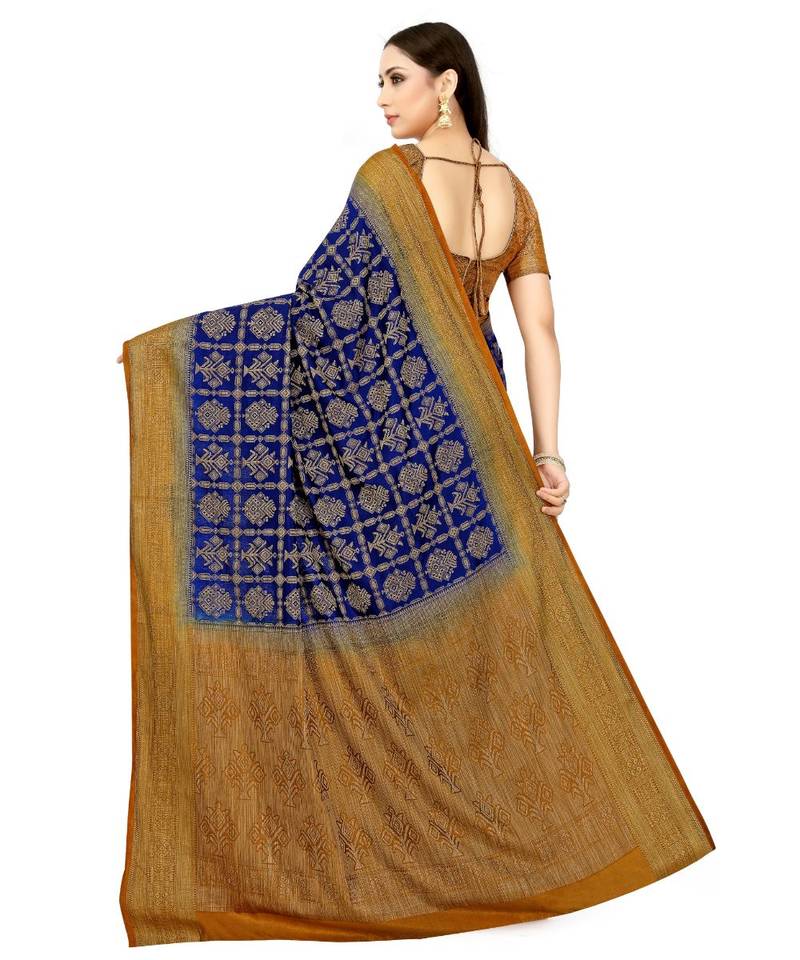 blue hand woven art silk saree with blouse