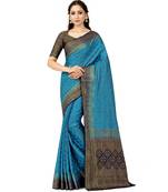 blue hand woven art silk saree with blouse