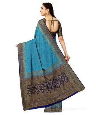 blue hand woven art silk saree with blouse 3