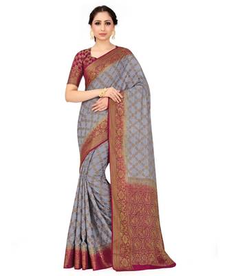 grey hand woven art silk saree with blouse 1