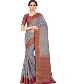grey hand woven art silk saree with blouse
