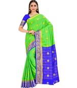 green hand woven crepe saree with blouse