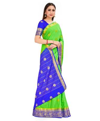 green hand woven crepe saree with blouse 2