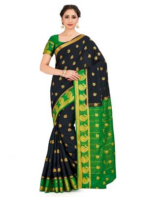 black hand woven crepe saree with blouse 1
