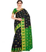black hand woven crepe saree with blouse