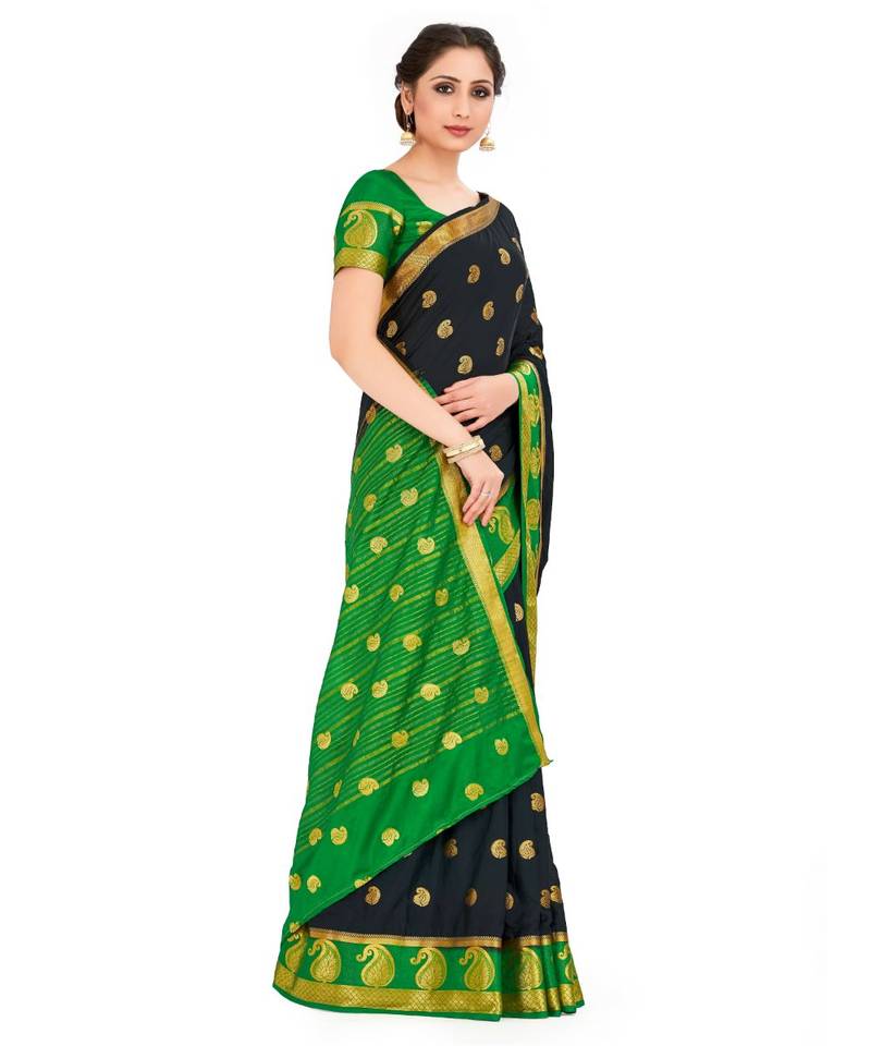 black hand woven crepe saree with blouse