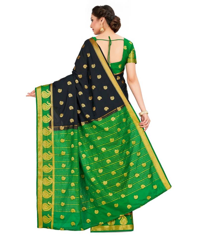 black hand woven crepe saree with blouse